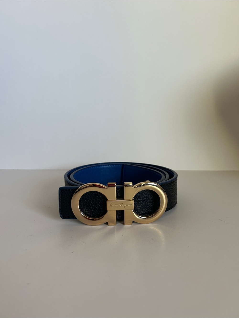 Salvatore Ferragamo Gancini Belt in Black with Gold Buckle
